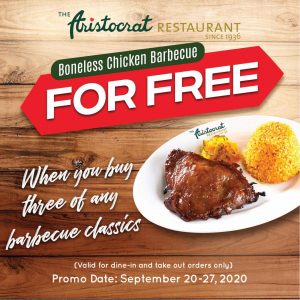 The Aristoctrat Restaurant - Buy 3 Barbeque Classics and Get a FREE Boneless Chicken Barbeque