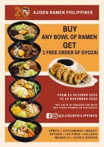 Ajisen Ramen - Buy Any Bowl of Ramen and Get 1 FREE Gyoza Order 