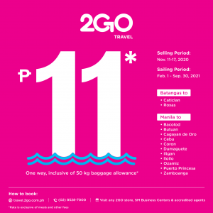 2GO Travel - ₱11 Fare to 15 Domestic Destinations