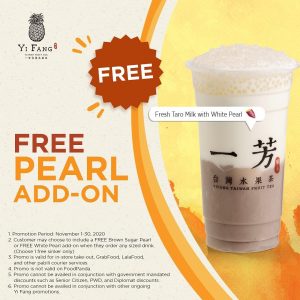YiFang Taiwan Fruit Tea - FREE Pearl Add-On With Any Drink Purchase 