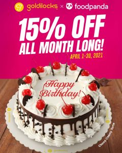 Goldilocks - Get 15% Off All April via Foodpanda