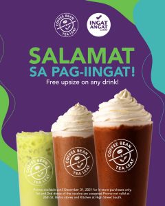 Coffee Bean and Tea Leaf - FREE Upsize on Any Drink for Fully Vaccinated Customers