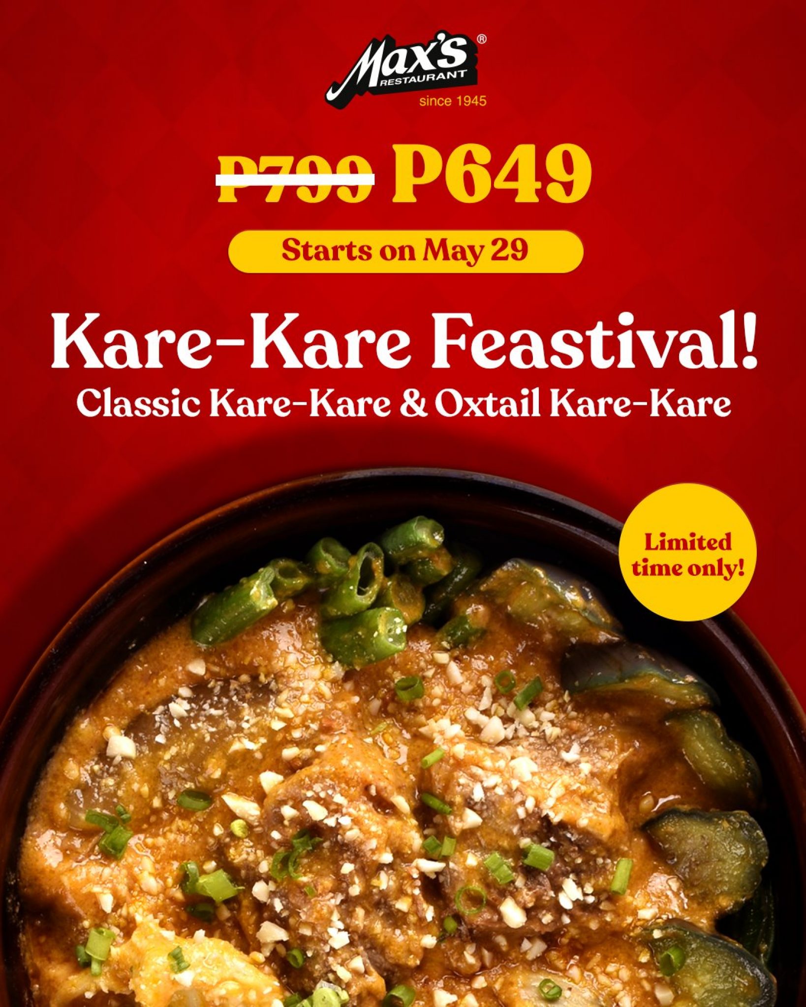 Max's Restaurant - Kare-Kare Feastival Promo for P649 (Was P799 ...