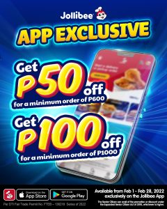 Jollibee - App Exclusive Deals Up to P100 Off 