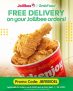 Jollibee – FREE Delivery on your Orders via GrabFood Using Coupon Code