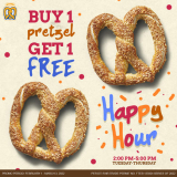 Auntie Anne’s – Happy Hour: Buy 1 Get 1 Pretzel Promo