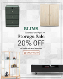 BLIMS – Storage Sale Extended: Get 20% Off All Cabinets and Storage