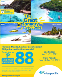 Cebu Pacific Air – The Great January Seat Sale: As Low As ₱88 Base Fare
