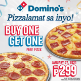 Domino’s Pizza – Pizzalamat: Buy 1 Get 1 FREE Pizza for ₱299