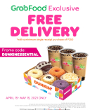 Dunkin Donuts – Get FREE Delivery on Orders via GrabFood