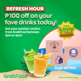 GrabFood – April 29 Summer Steals Bahaycation Refresh Hour: Get ₱100 Off Summer Cooler Drinks