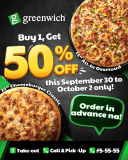 Greenwich Pizza – Buy 1 Get 50% Off Promo
