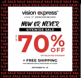 Vision Express – Sitewide Sale: Get Up to 70% Off on Selected Eyewear + FREE Shipping