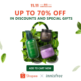 Innisfree – 11.11 Deal: Up to 70% Off in Discounts and Special Gifts via Shopee