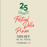 Italianni’s – Festival Della Pizza: Get 50% Off on All Pizzas