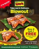 Mang Inasal – Take-out and Delivery Blowout: Buy 4 Get 1 FREE Chicken Inasal Large