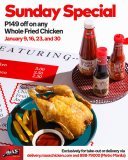 Max’s – Sunday Special Promo: Get P149 Off on Any Whole Fried Chicken