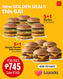 McDonald’s – 6.6 Deal: 5+1 Burger Bundle Deal for P745 (Save P149) via Lazada