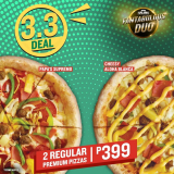 Papa John’s Pizza – 3.3 Deal: Get 2 Regular Premium Pizzas for ₱399