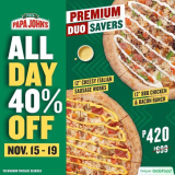 Papa John’s – All Day 40% Off via GrabFood