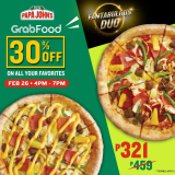 Papa John’s Pizza – Get 30% Off via GrabFood
