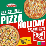 Papa Johns Pizza – Pizza Holiday: Buy 1 Get 1 for ₱569