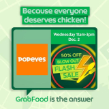 Popeyes – Blow Out Flash Sale: Get 50% Off on Orders via GrabFood