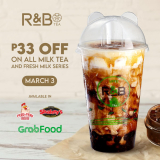R&B Tea – 3.3 Deal: Get ₱33 Off on All Milk Tea and Fresh Milk Series