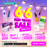 Watsons – 6.6 Deal: Mid-Year Sale: Get Up to 50% Off