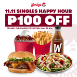 Wendy’s – 11.11 Singles Happy Hour: Get P100 Off